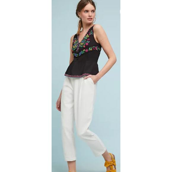 Anthropologie Maeve Carlotta Embroidered Floral Blouse Sleeveless Black Top NWT - Picture 2 of 9